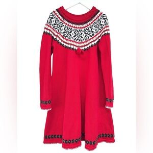 Hanna Andersson Red Black Fair Isle Sweater Dress 100% Combed Cotton Yarns